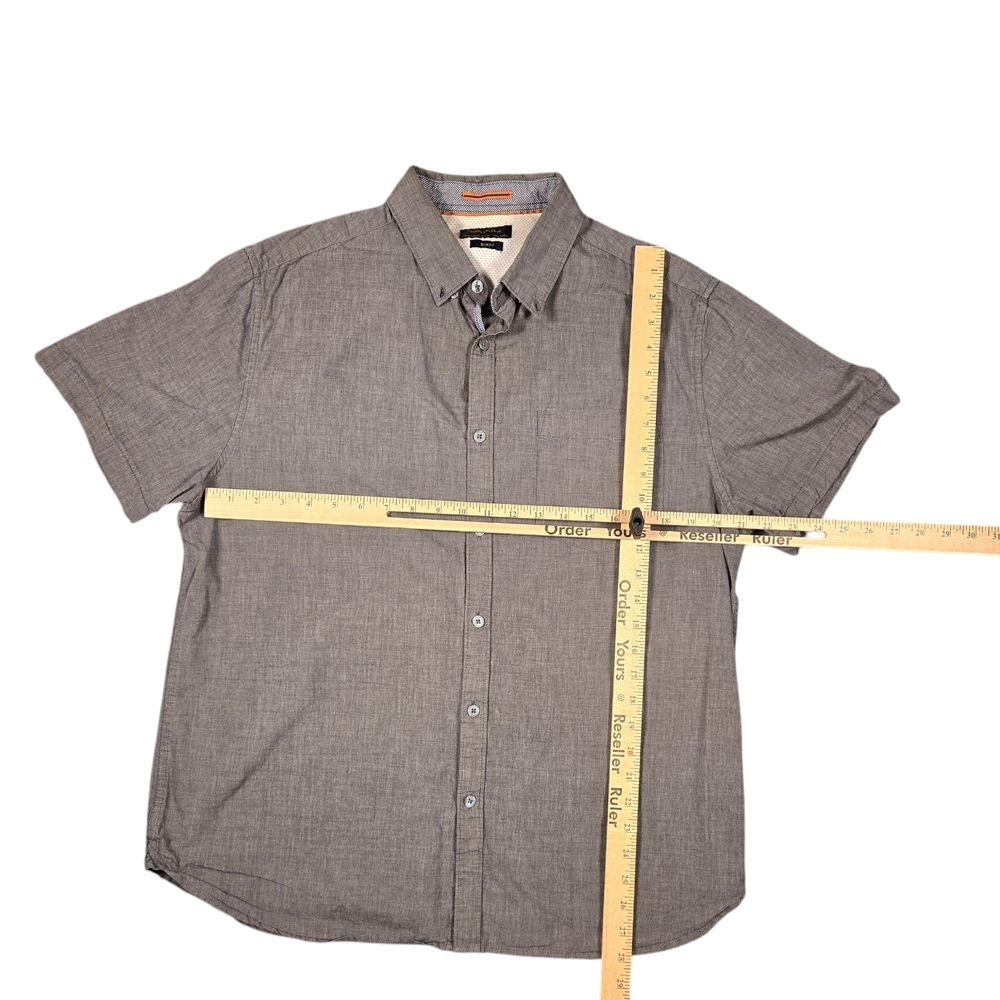 Men's Gray Short Sleeve Shirt Denim & Flower Slim Fit - Picture 3 of 7